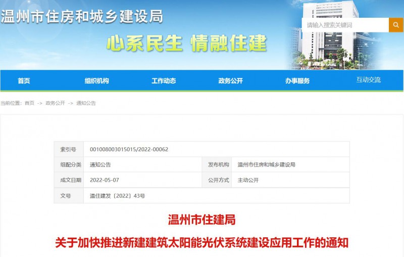 浙江溫州：政府、國企投資建筑光伏占比不低于12%，其他公共建筑不低于10%！