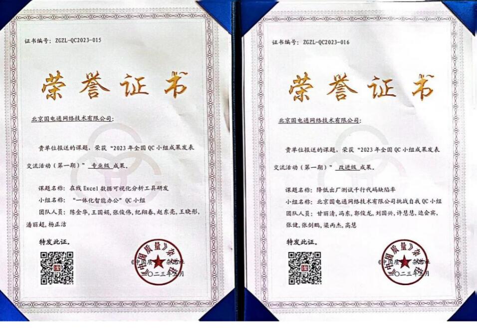 國網(wǎng)信通產(chǎn)業(yè)集團國電通兩項QC成果分獲2023年全國QC小組成果二、三等獎