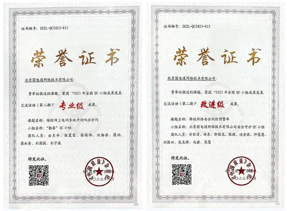 國網(wǎng)信通產(chǎn)業(yè)集團國電通兩項QC成果分獲2023年全國QC小組成果二、三等獎