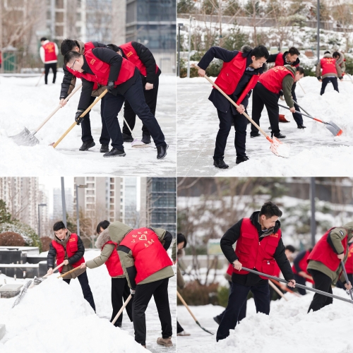 白雪更映“志愿紅”，山東電建公司志愿者掃雪除冰在行動